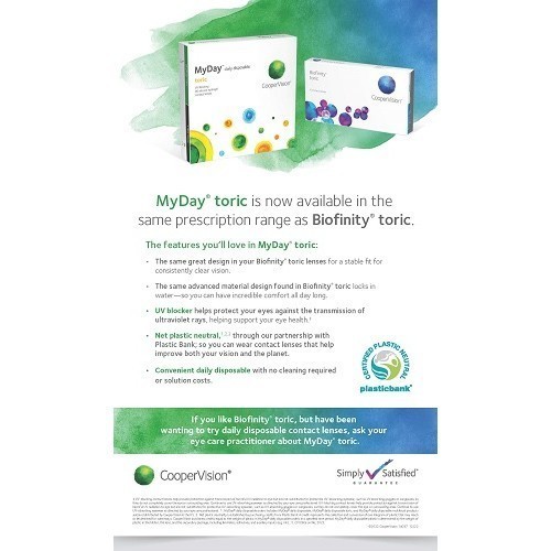 MyDay toric is now available in the same prescription range as Biofinity toric.