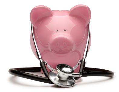 piggy bank with a stethoscope.