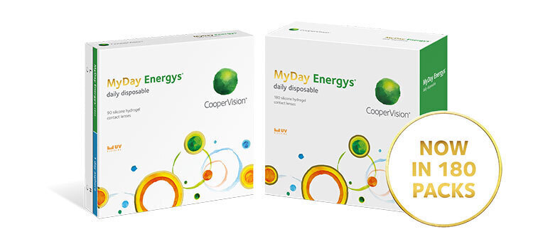 MyDay® Energys contact lens box. Now in 180-packs