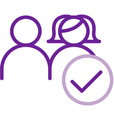 Illustration of two children and a checkmark.