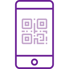 Illustrated icon of a phone displaying a QR code.
