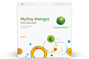 Front box shot of MyDay Energys in a 180-pack of contact lenses.
