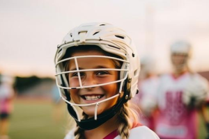 girl wearing helmet and smiling