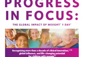 Cover of CooperVision&#039;s global myopia impact report that includes a picture of smiling chilren.