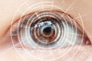 a high-tech, close-up picture of a woman&#039;s eye