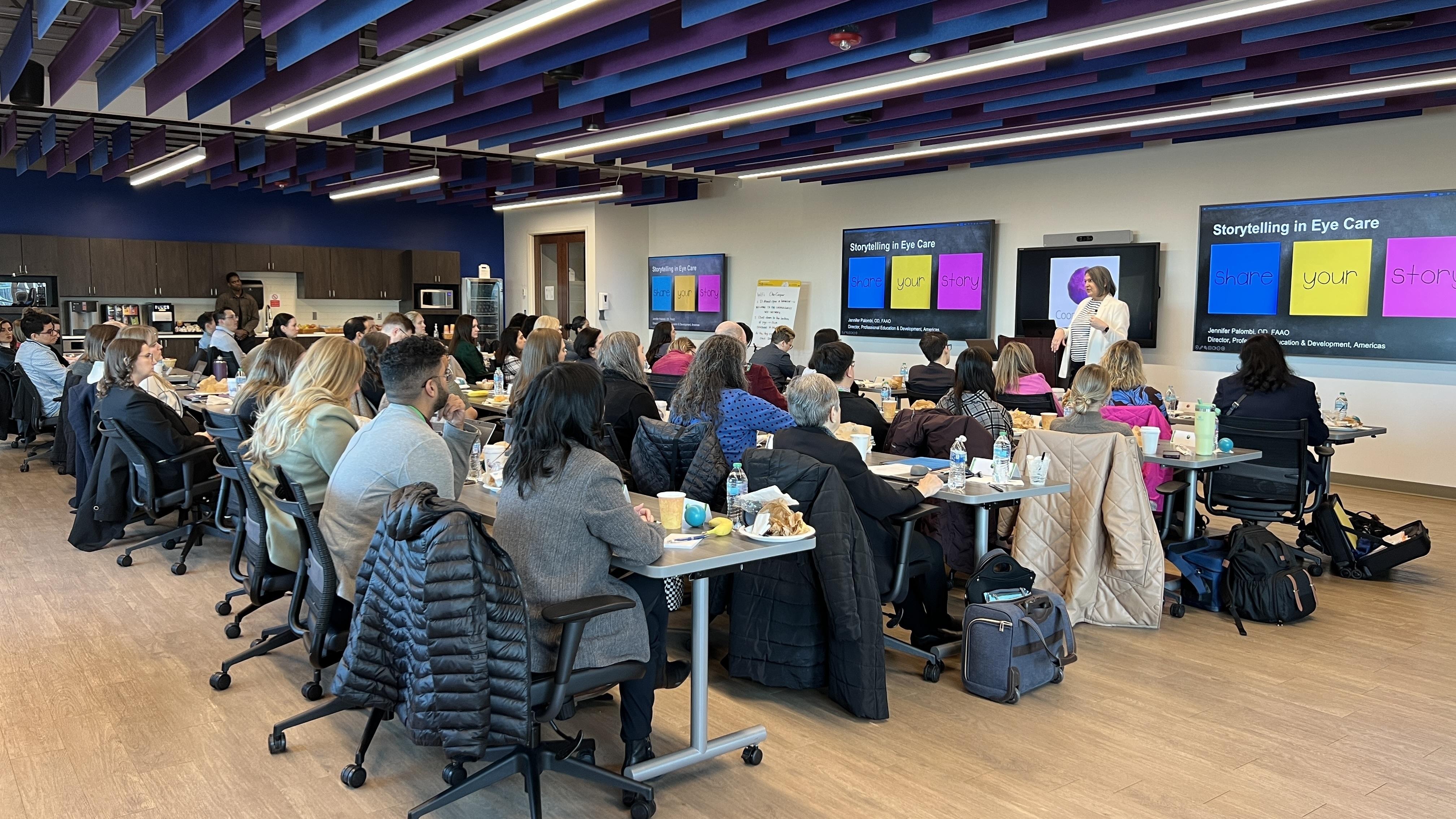 Optometric educators listen to a presentation on the importance of storytelling during the ASCO Spring Institute for Faculty Development Meeting.