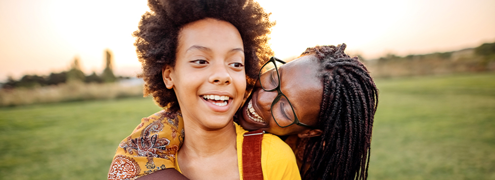 Mother with glasses and child