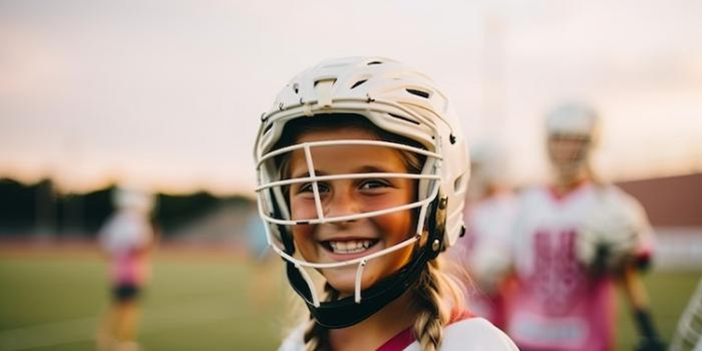 Girl looking through helmet