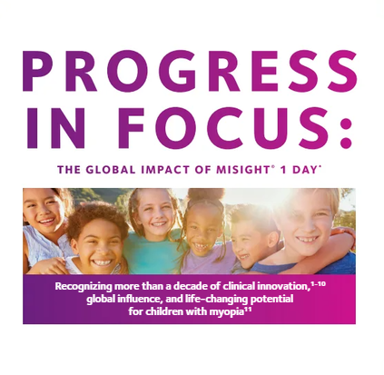 Cover of CooperVision&#039;s global myopia impact report that includes a picture of smiling chilren.