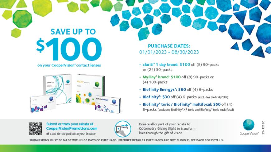 Save up to $100 on your CooperVision contact lenses.